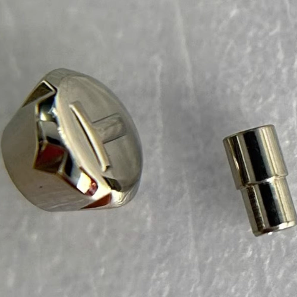 Polished steel silver watch crown compatible with Tissot T028210, ideal for precise repair and restoration.
