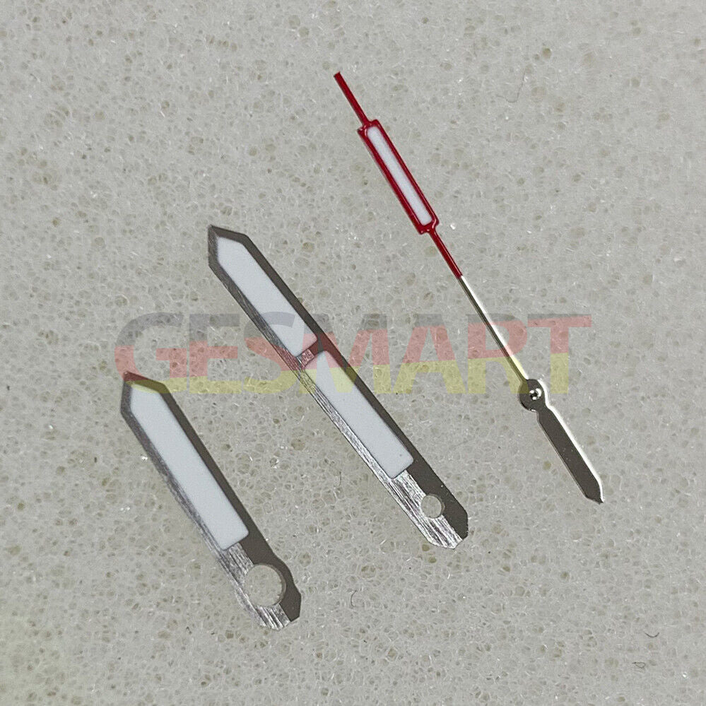 Silver-trimmed green luminous watch hands, Color Block design for NH35/NH36/4R/7S movements.