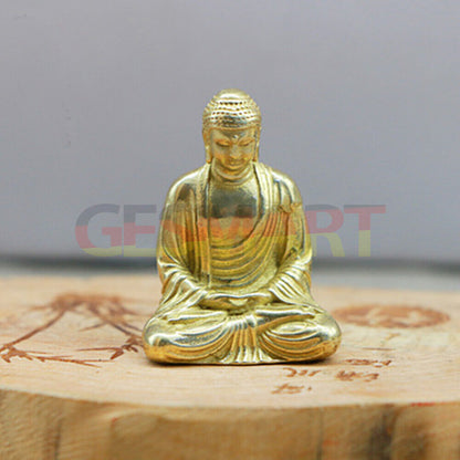 Vintage solid copper Buddha figurine, hand-carved bronze trinket ideal for unique home decor.