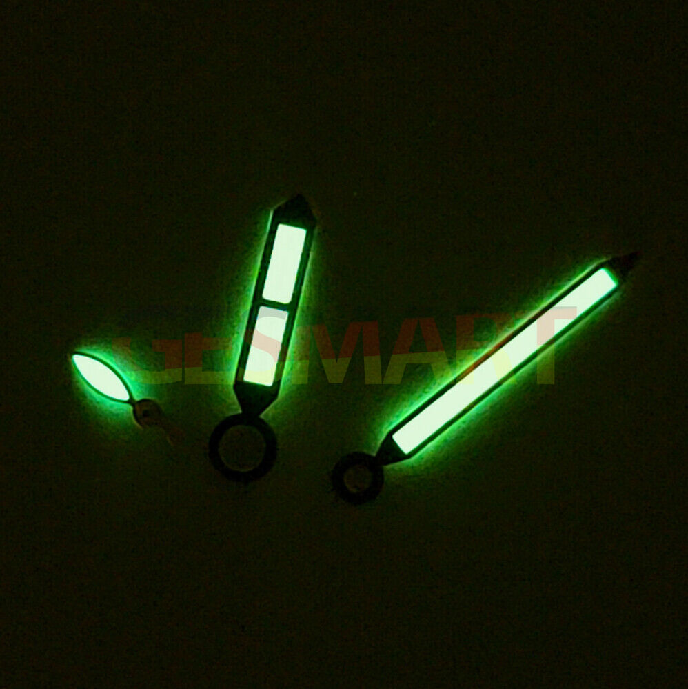 Rose gold trimmed green lume watch hands for ST3600/ST3620 ETA6497/6498 movements, precise fit.