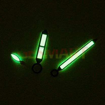 Rose gold trimmed green lume watch hands for ST3600/ST3620 ETA6497/6498 movements, precise fit.