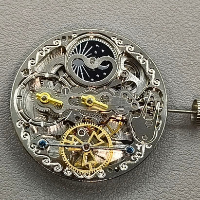 Multi-function Double Mainspring Hollow Mechanical Movement Double Time Zone