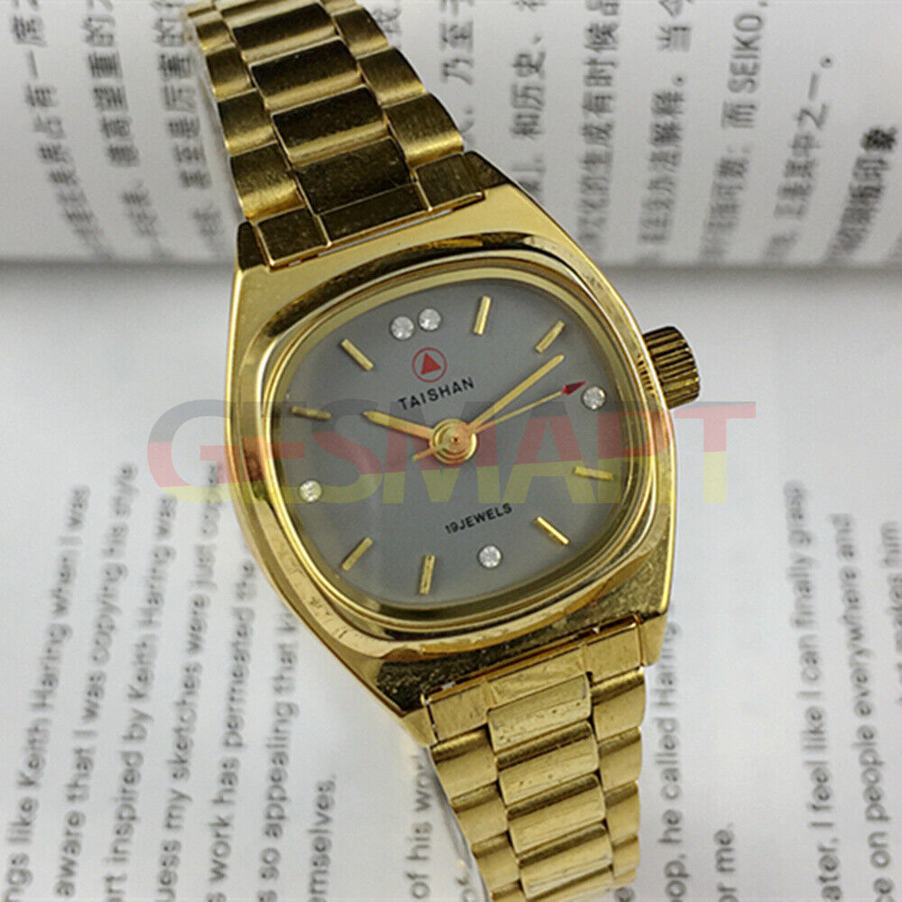 26mm China Made Lady Manual Mechanical Watch, 19 Jewels, Grey Dial with Golden Nail Markers
