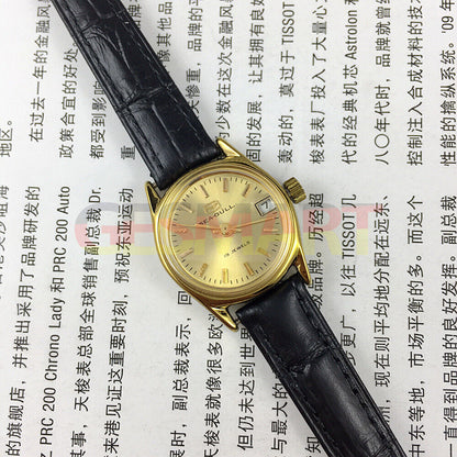 Montre mécanique à cadran rond pour femme, cadran doré, calendrier simple, motif mouette