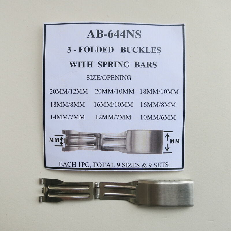 Trifolded watch buckle 10mm-20mm with spring bar for secure bracelet repair by 644NS.