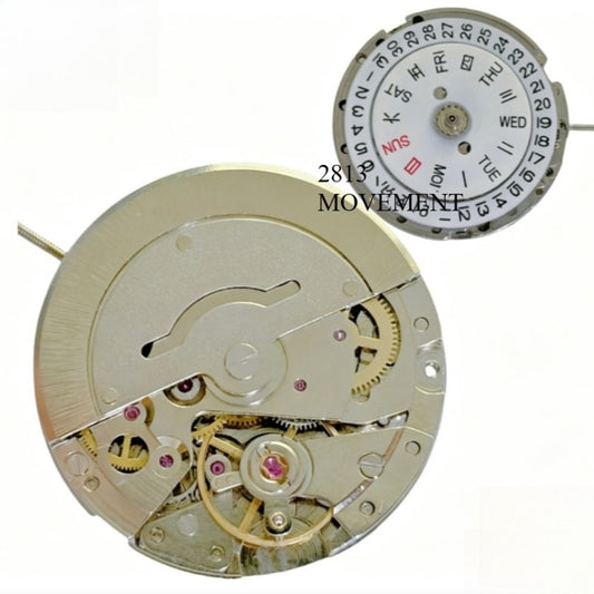 Silver China Made 2813 8205 Automatic Mechanical Movement Day Date Golden Wheel
