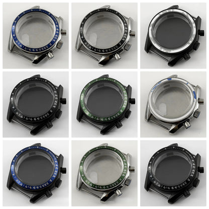 PVD Black 40mm Men's Watches Metal Watch Case For VK63 VK64 for 20mm Strap
