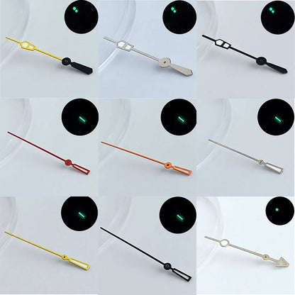 Green luminous watch hands for NH34, NH35, NH36 movements, personalized second hand.