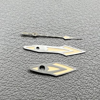 Silver-trimmed 14.5mm orange watch hands for NH35 NH36 movement, no lume finish