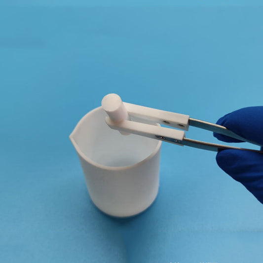 PTFE tweezers with cylinder grip, acid-alkali resistant, ideal for lab and semiconductor research.