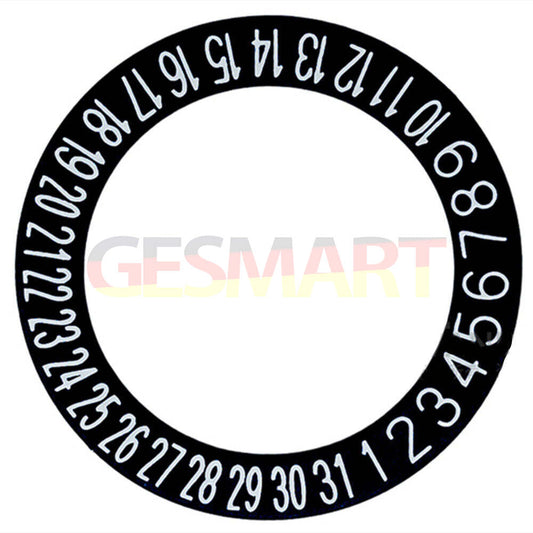 Black background date disk wheel with white font for NH35 NH36 movement, date at 6 o'clock position.