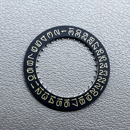 Golden Character date wheel with black background for NH35 NH36 watch movement, date display at 3 o?clock.