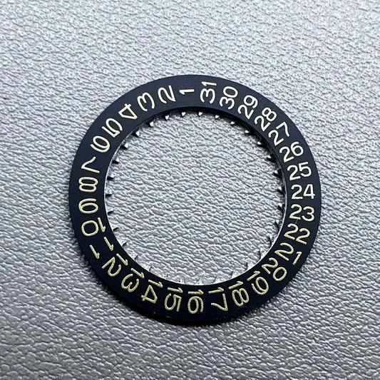 Golden Character date wheel with black background for NH35 NH36 watch movement, date display at 3 o?clock.