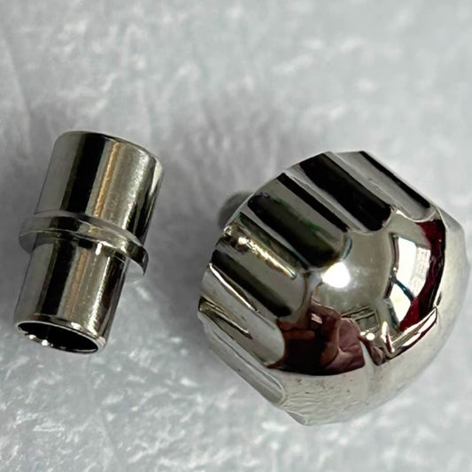 Stainless steel silver watch crown for Tissot T17, durable replacement part for watch repair.