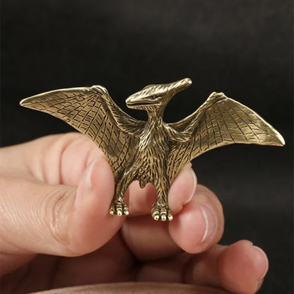 Hand-carved Copper Jurassic Pterosaur dinosaur trinket, vintage bronze collectible figurine.