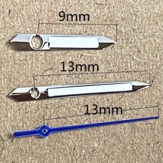 Silver and blue-trimmed 13mm watch hands for China 7120 movement