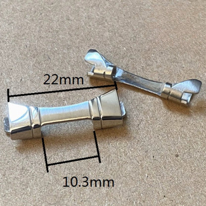 Silver polished curved end links with spring bars for 22x10.3mm watch band strap, brand #1026.