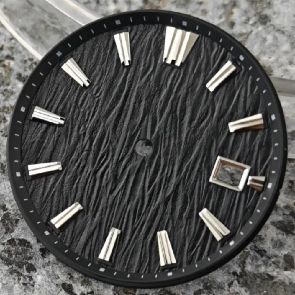 32.3mm Black Modified Vertical Grain Watch Dial for NH35 NH36 No Logo No Lume