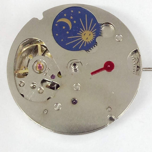 Dandong 7120 silver watch with mechanical movement, moon phase, and 3 hands on stainless steel strap