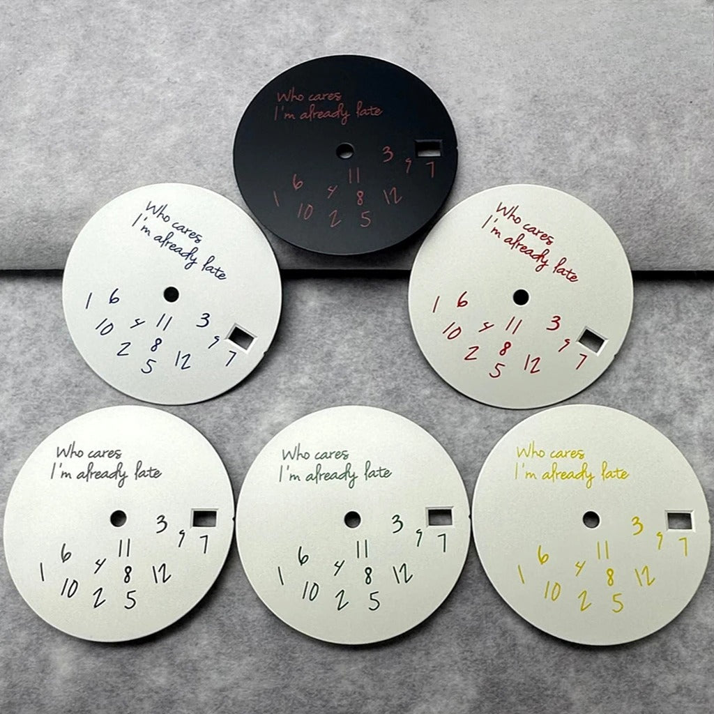 28.5mm Watch Dial Who cares I'm already late Fit NH35 4R35 NH36 4R36 Movements