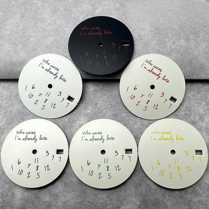 28.5mm Watch Dial Who cares I'm already late Fit NH35 4R35 NH36 4R36 Movements