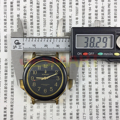 36mm China Made manual mechanical watch with 17 jewels, black dial, and luminous hands for clear time reading.