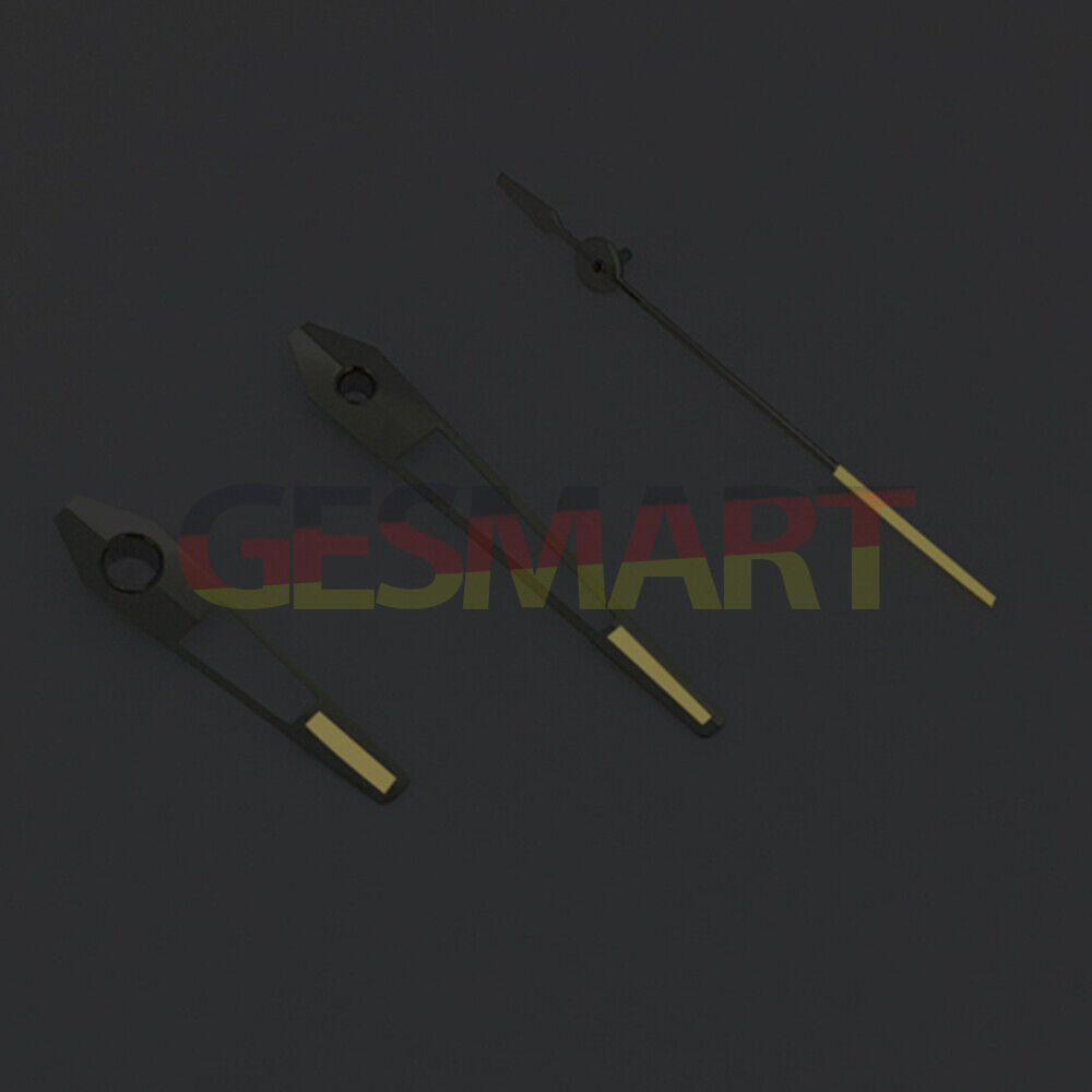 Yellow luminous watch hands with silver trim for China Made 8215/2813 and Miyota 8N24 movement accessories.