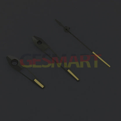 Yellow luminous watch hands with silver trim for China Made 8215/2813 and Miyota 8N24 movement accessories.