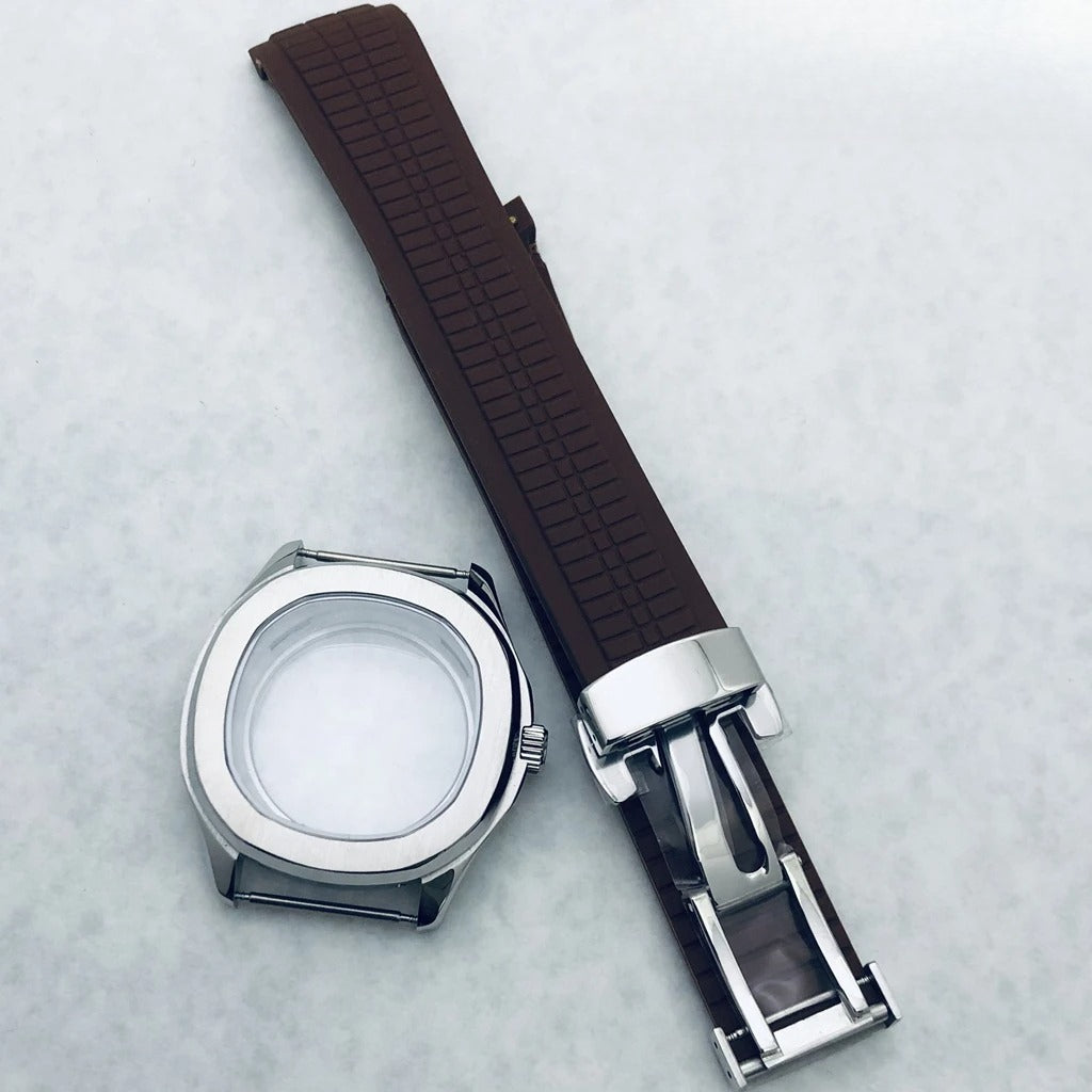 42mm Silver Watch Case Sapphire Glass Rubber Strap For NH35/34 NH36/38 NH70 NH72