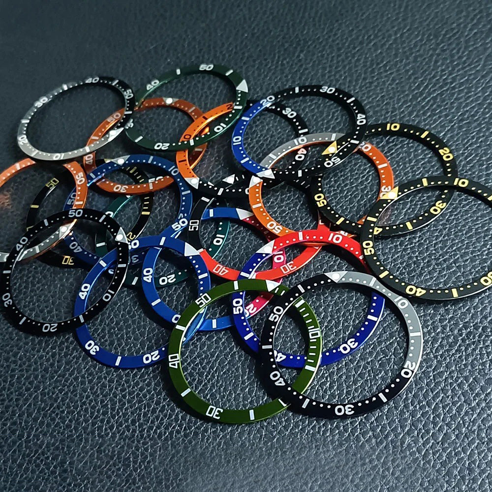 Flat luminous aluminum bezel insert for 38mm watches, durable replacement accessory.