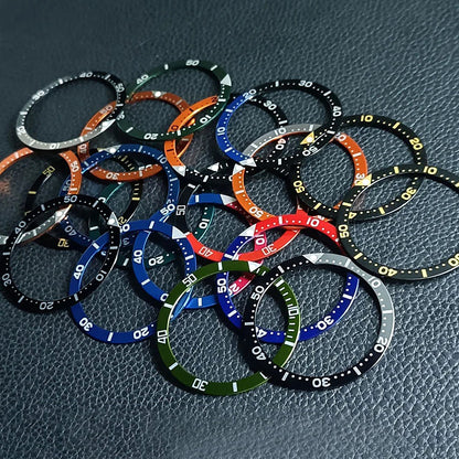 Flat luminous aluminum bezel insert for 38mm watches, durable replacement accessory.