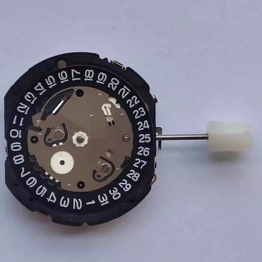 Seiko 7T12A quartz watch movement with single calendar and black disk, Japan made accessory.