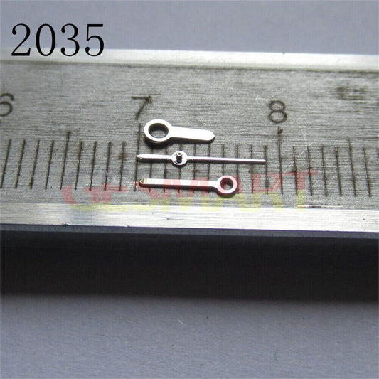 Silver watch hands set compatible with Miyota 2035, 2115, 2105, 2305 movements.