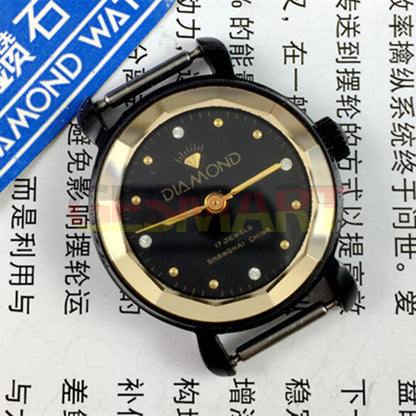 30mm SHANGHAI DIAMOND Manual Mechanical Lady Watch 17 Jews Black Dial Black Case