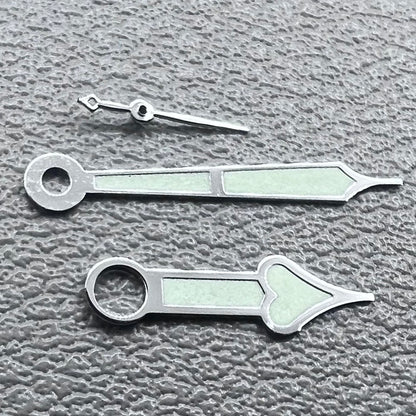 Green Lume Silver Trim Heart Shaped Watch Hands for ST3600/ST3620/ETA6497/6498