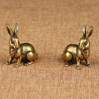 1. Vintage hand-carved bronze rabbit figurine set, solid copper trinkets for decor.  