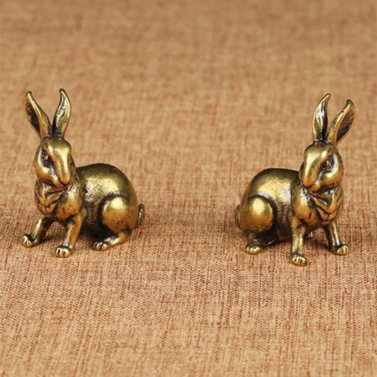1. Vintage hand-carved bronze rabbit figurine set, solid copper trinkets for decor.  