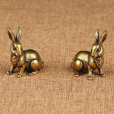 2pcs Solid Copper Cute Rabbit Trinket Vintage Hand Carved Bronze Model Figurines