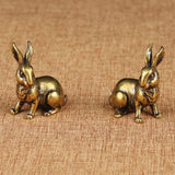 2pcs Solid Copper Cute Rabbit Trinket Vintage Hand Carved Bronze Model Figurines