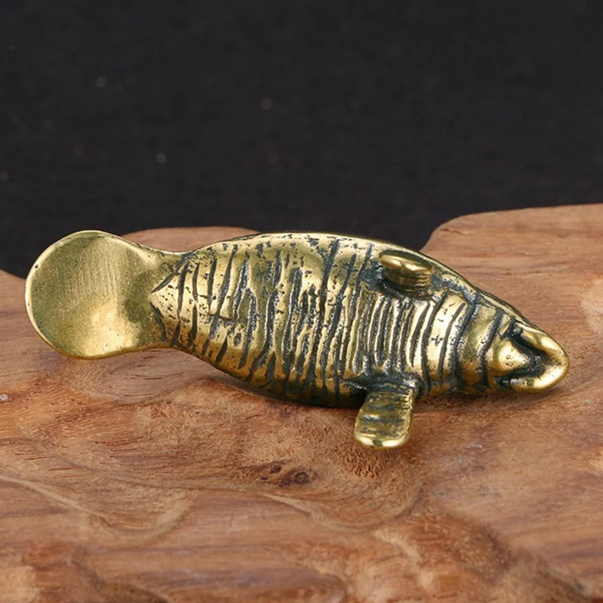 Vintage hand-carved bronze sea lion figurine, solid copper trinket, perfect for watch accessory display.