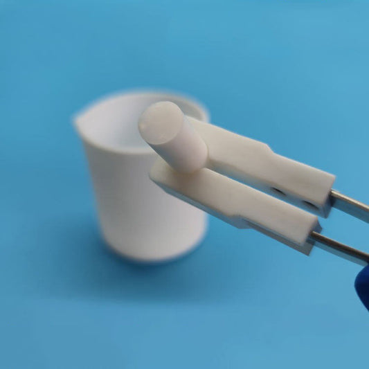 PTFE tweezers with cylinder grip, acid-alkali resistant, ideal for lab and semiconductor research.