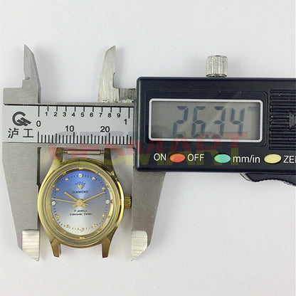 SHANGHAI DIAMOND 25mm oval manual mechanical lady watch with blue dial and 17 jewels for elegant style.