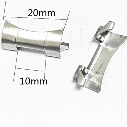 Polished 20x10mm silver steel curved end links with spring bars for watch straps