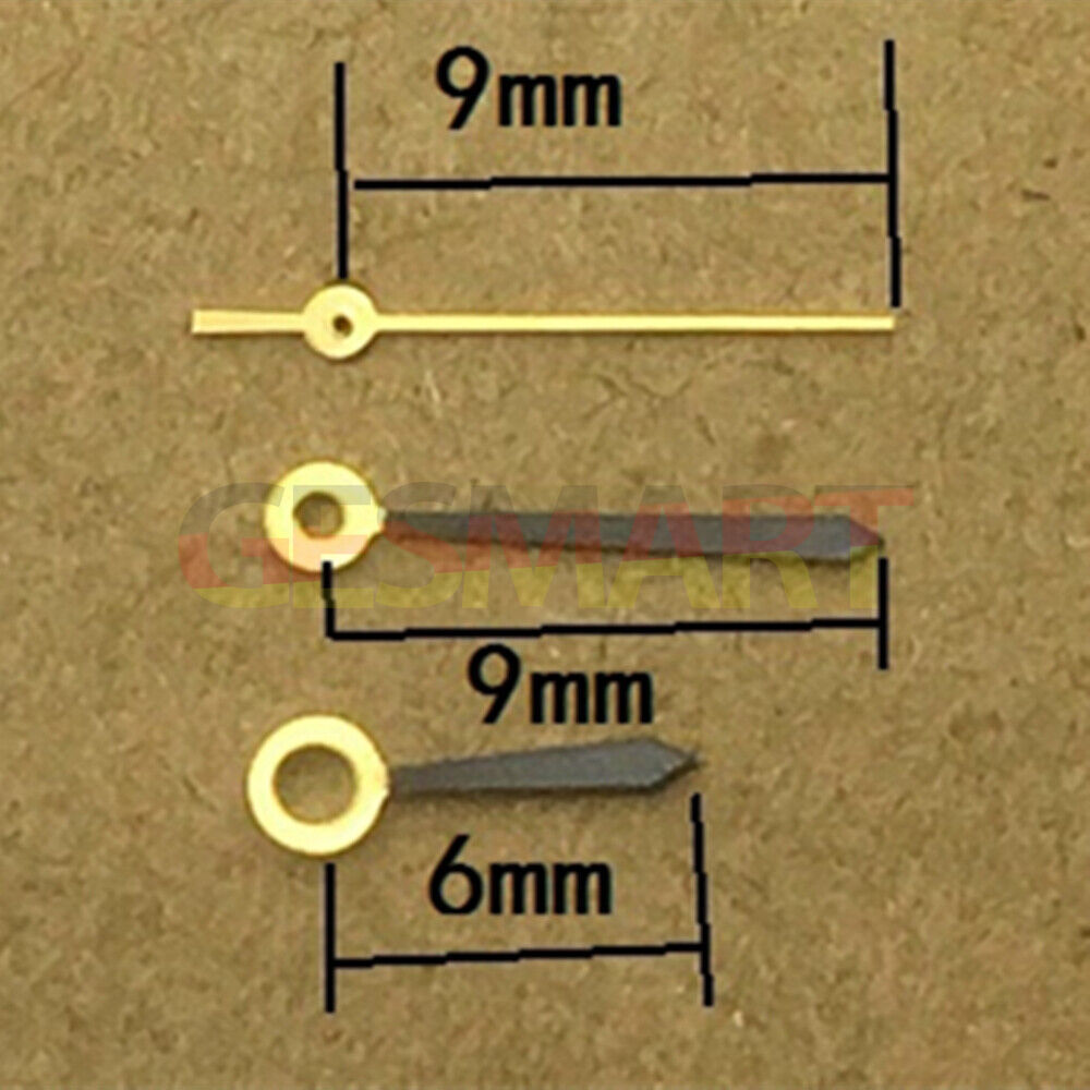 Black polished golden pointed watch hands for Ronda 763 quartz movement, stylish and precise replacement.