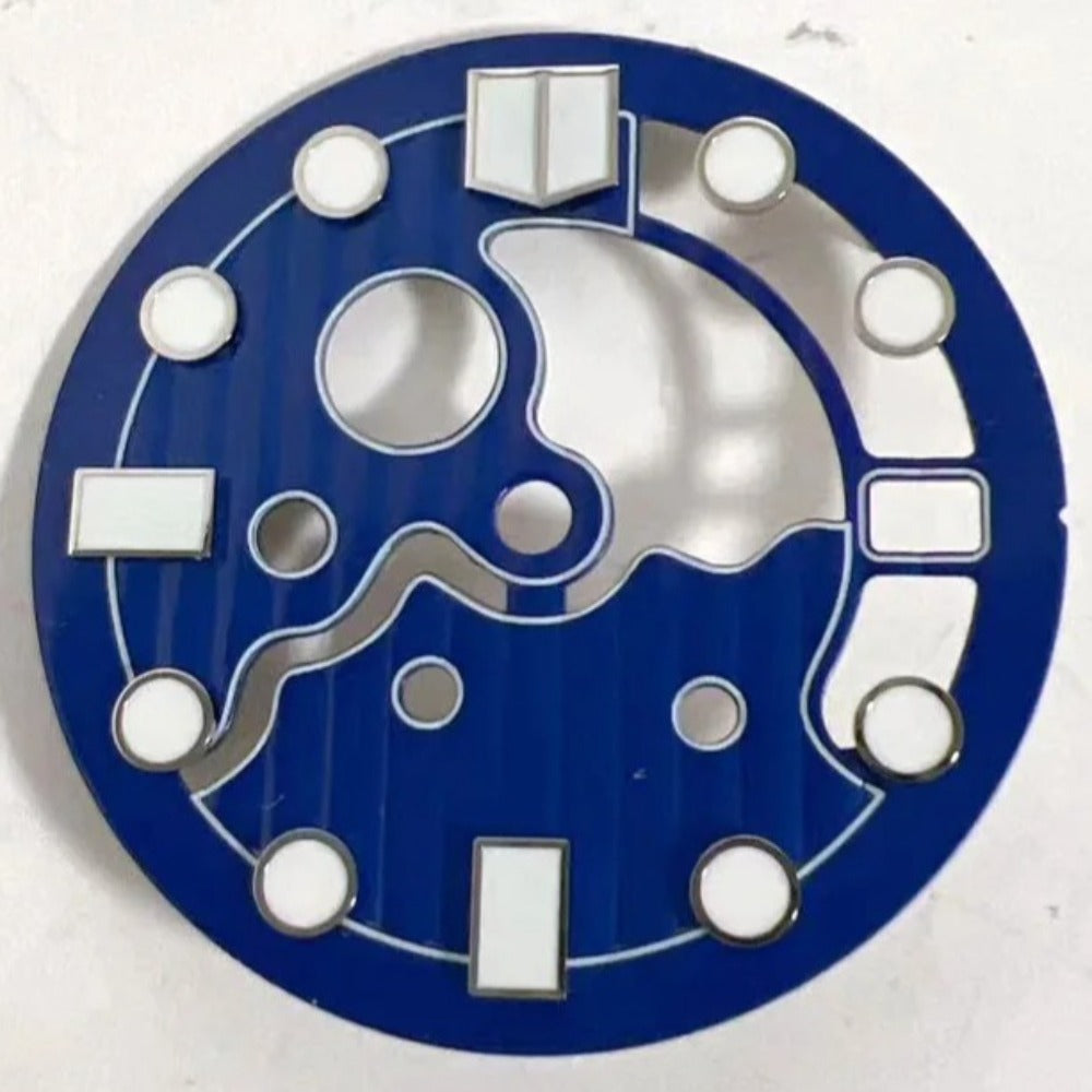 28.5mm Dark Blue Vertical Texture Hollow Lume Watch Dial for NH35/NH36 Movement