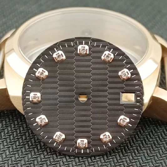 Rose Golden 28.5mm square nail dial in dark grey for Datejust watches, compatible with NH35 NH36 movements.