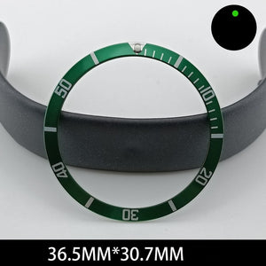 36.5/30.7mm Green Lume Aluminum Green Watch Bezel Slope White Font Watch Part