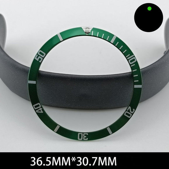 36.5/30.7mm Green Lume Aluminum Green Watch Bezel Slope White Font Watch Part
