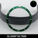 36.5/30.7mm Green Lume Aluminum Green Watch Bezel Slope White Font Watch Part