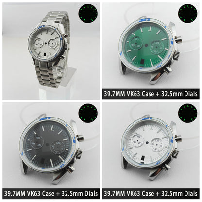 39.7mm Silver 316L Steel Watch Case 20mm Strap Solid VK63 Watch Header For VK63